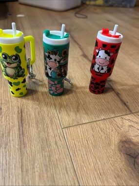 Cute Animal Mini Tumbler Keychain Set - Yellow, Green, Red